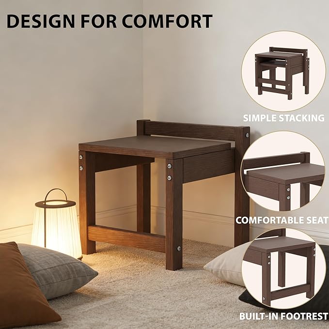 Stackable HDPE Foot Stool - All-Weather Indoor/Outdoor Seating for Patio, Living Room & Bathroom, Waterproof Windproof Heavy-Duty High-Density PE Step Stool, 4 Sets, Brown