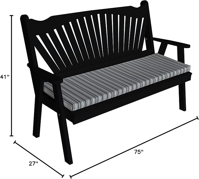 Furniture Barn USA Pine 6' Fanback Garden Bench, Black