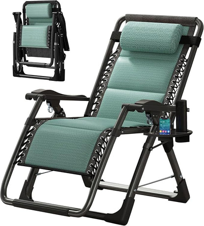 Slsy Zero Gravity Chair, Lounge Chair with Removable Cushion & Tray for Indoor and Outdoor, Patio Recliner, Folding Reclining Chair for Adults, Pacific Green