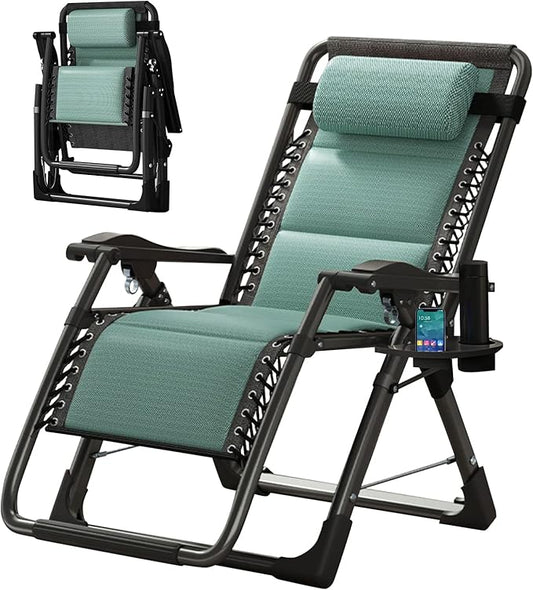 Slsy Zero Gravity Chair, Lounge Chair with Removable Cushion & Tray for Indoor and Outdoor, Patio Recliner, Folding Reclining Chair for Adults, Pacific Green