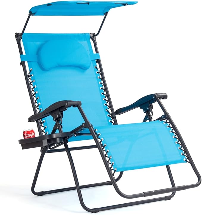Goplus Zero Gravity Chairs, X-Large Folding Lounge Lawn Chair w/Canopy Shade & Cup Holder - Photo 1