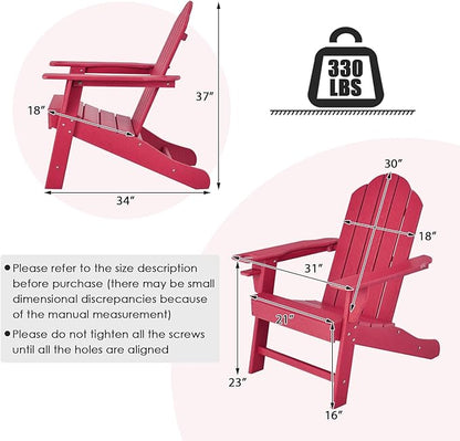 Giantex Adirondack Chair, HDPE All-Weather Patio Chair with Built-in Cup Holder, Outside Composite Chairs, Lawn Chair for Campfire, Deck, Garden, Yard, Balcony, Outdoor Fire Pit Chairs (1, Red)