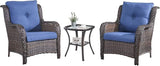 HUMMUH 3 Pieces Patio Bistro Set Wicker Patio Chairs Set of 2 with Tempered Glass Top Side Table Rattan Outdoor - Photo 1
