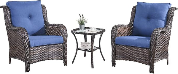 HUMMUH 3 Pieces Patio Bistro Set Wicker Patio Chairs Set of 2 with Tempered Glass Top Side Table Rattan Outdoor - Photo 1