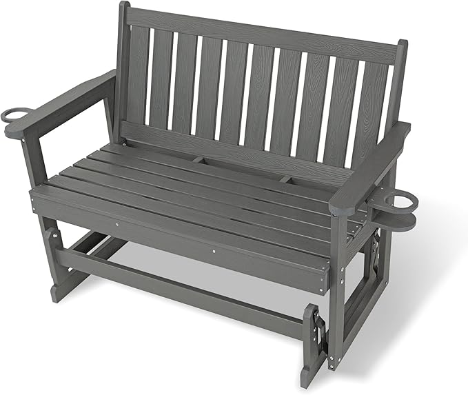 Poly Lumber Patio Glider, HIPS Material Weather-Resistant Swing Bench for Outdoor Porch Garden, Gray - Photo 1
