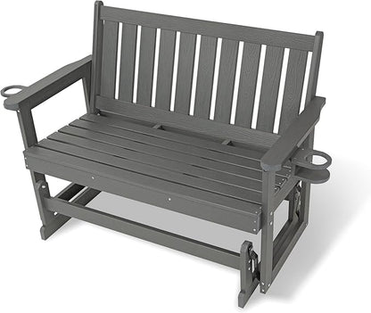 Poly Lumber Patio Glider, HIPS Material Weather-Resistant Swing Bench for Outdoor Porch Garden, Gray