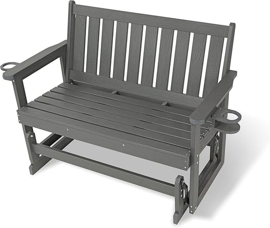 Poly Lumber Patio Glider, HIPS Material Weather-Resistant Swing Bench for Outdoor Porch Garden, Gray