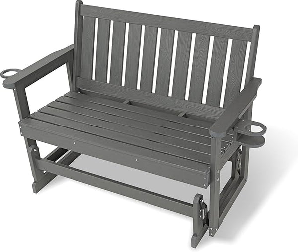 Poly Lumber Patio Glider, HIPS Material Weather-Resistant Swing Bench for Outdoor Porch Garden, Gray - Photo 1