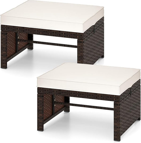 Tangkula 2 Pieces Patio PE Rattan Ottomans - Photo 1