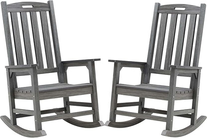 Psilvam Outdoor Rocking Chair Set of 2, Poly Lumber Oversized Rocking Chair with 21" Wide Seat and 32" Tall Backrest, Pre-Assembled with Most Components for Effortless Installation(Dark Gray)