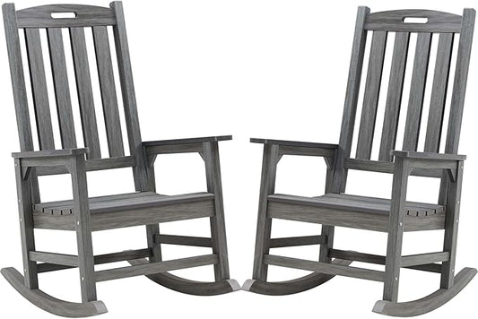 Psilvam Outdoor Rocking Chair Set of 2, Poly Lumber Oversized Rocking Chair with 21" Wide Seat and 32" Tall Backrest, Pre-Assembled with Most Components for Effortless Installation(Dark Gray)