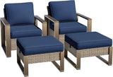 Outdoor Wicker Metal Chairs Set of 2 with Two Ottomans - 4 Pieces Patio Bistro Set with Rectangular Framed Wood-Looking - Photo 1