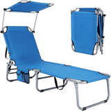 GYMAX Beach Chair with Canopy Shade, Folding Tanning Lounge with Adjustable Backrest, Carry Handle & Side Pocket - Photo 1