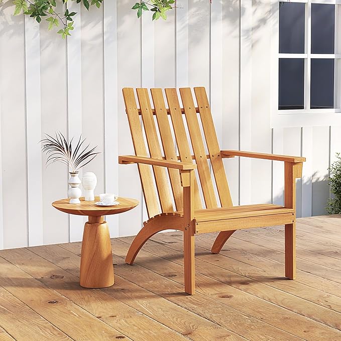 Tangkula Outdoor Adirondack Chair, Solid Acacia Wood Fire Pit Chair with Inclined Backrest, Curved Seat & Wide Armrests - Photo 2