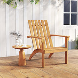 Tangkula Outdoor Adirondack Chair, Solid Acacia Wood Fire Pit Chair with Inclined Backrest, Curved Seat & Wide Armrests - Photo 2