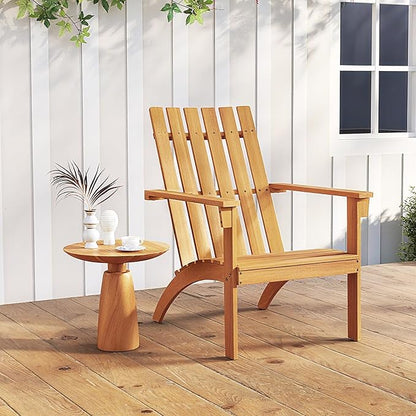 Tangkula Outdoor Adirondack Chair, Solid Acacia Wood Fire Pit Chair with Inclined Backrest, Curved Seat & Wide Armrests, Wooden Lawn Chair for Porch, Patio, Garden, Backyard, Deck (1, Natural)