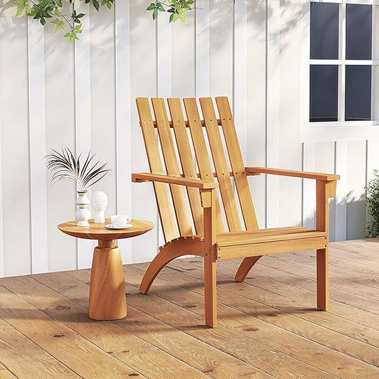 Tangkula Outdoor Adirondack Chair, Solid Acacia Wood Fire Pit Chair with Inclined Backrest, Curved Seat & Wide Armrests, Wooden Lawn Chair for Porch, Patio, Garden, Backyard, Deck (1, Natural)