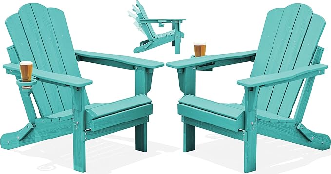 KINGYES Adjustable Folding Adirondack Chair Set of 2, 3-Position Reclining Adirondack Chairs with Cup Holder - Photo 1