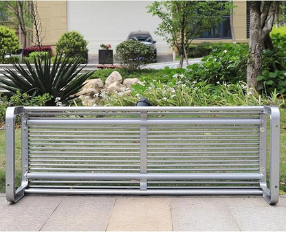 All-Weather Metal Garden Bench - Cast Aluminum Patio Loveseat Chair for Outdoor Yard, Balcony, Backyard & Park - Silver Color, 150cm, Slatted Design, No Backrest