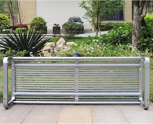 All-Weather Metal Garden Bench - Cast Aluminum Patio Loveseat Chair for Outdoor Yard, Balcony, Backyard & Park - Silver Color, 150cm, Slatted Design, No Backrest