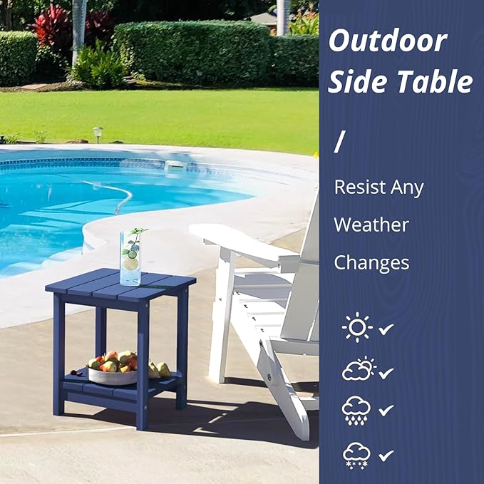 LUE BONA Adirondack Outdoor Side Table, 2-Tier Navy HDPS Patio End Table Weather Resistant, Morden Side Table for Patio - Photo 3