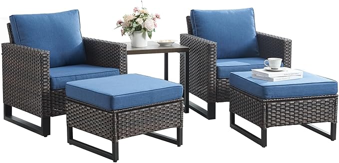Rilyson Wicker Outdoor Patio Furniture Set - 5 Piece Patio Conversation Set with 2 Wicker Armrest Chairs - Photo 7