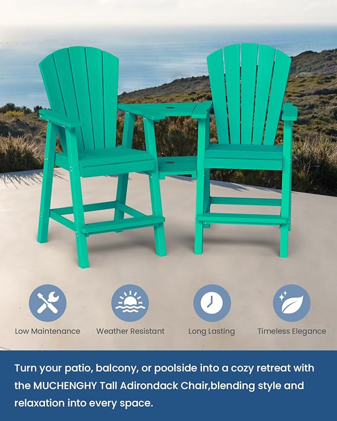 Ciokea Tall Adirondack Chairs Set of 4, HDPE Outdoor Adirondack Bar Stools with Double Connecting Tray - Photo 7