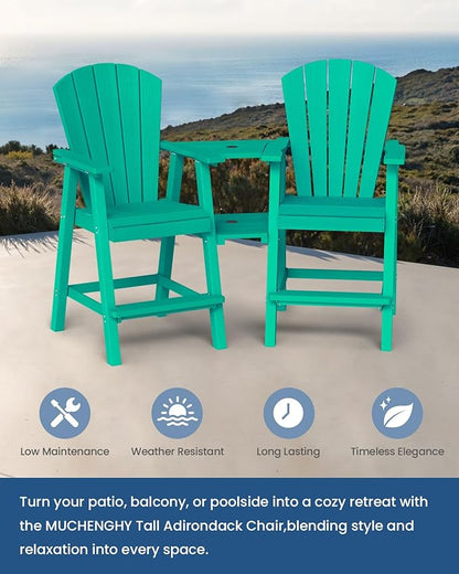 Ciokea Tall Adirondack Chairs Set of 4, HDPE Outdoor Adirondack Bar Stools with Double Connecting Tray, Weather Resistant High Back Adirondack Balcony Chairs for Deck, Lawn, Pool, Backyard, Lake Blue