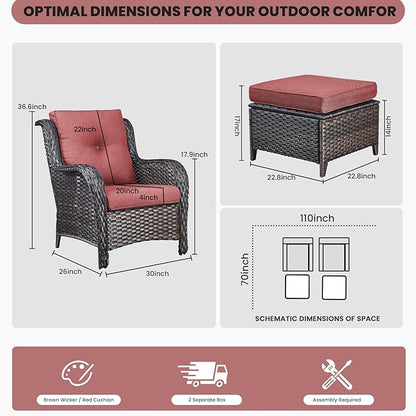 Belord Wicker Furniture 4 Pieces Outdoor Patio Furniture Set Patio Chairs with Ottomans Conversation Set for Porch Garden Deck Balcony Poolside