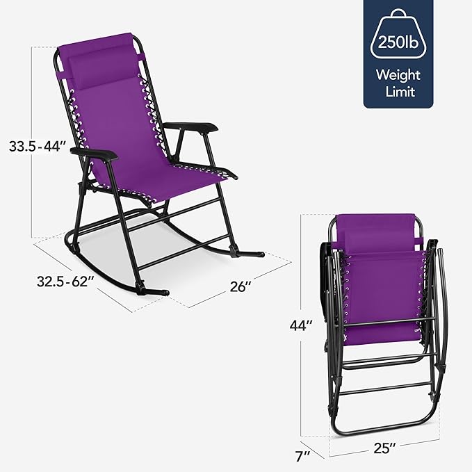 Best Choice Products Outdoor Folding Rocking Chair, Zero Gravity Lounge Chair - Photo 3
