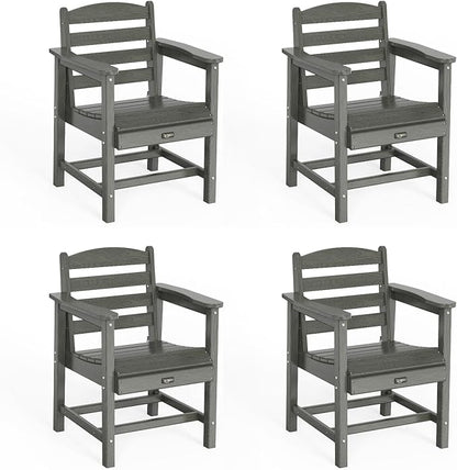 VINGLI Outdoor Dining Chairs Set of 4, HDPE Outdoor Patio Chairs All-Weather Durable Garden Seating for Poolside, Deck, Porch (Gray, 4 PCS)