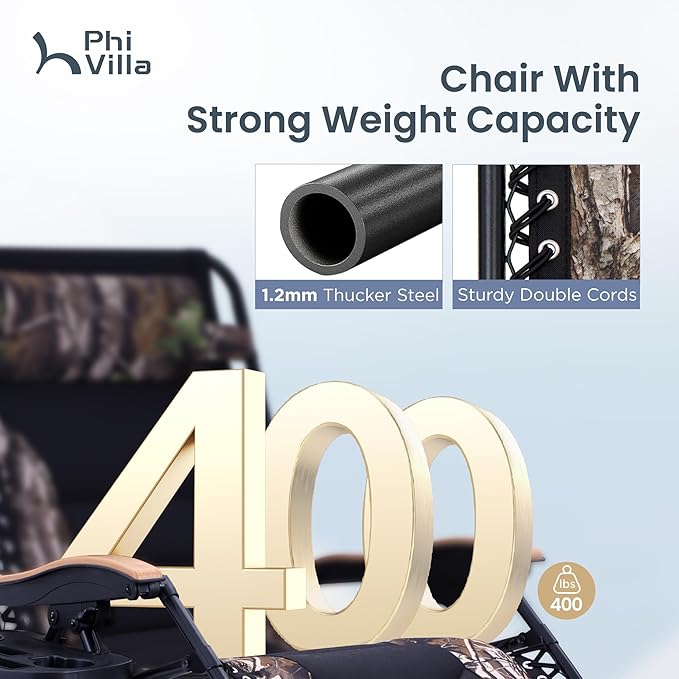 PHI VILLA XXL Oversized Padded Zero Gravity Chair Set of 2, Foldable Patio Recliner, 30" Wide Seat Anti Gravity Lounger with Armrest and Cup Holder, Support 400 LBS (Camouflage)