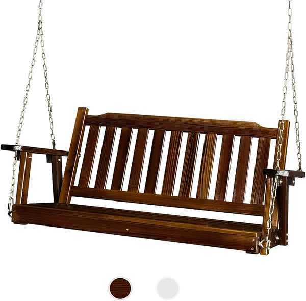 VINGLI Heavy Duty 880 LBS 4 FT Outdoor Porch Swing, Patio Hanging Swing Bench for Yard, Rustic - Photo 1