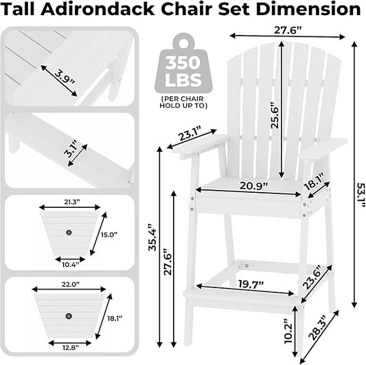 Outdoor Adirondack Barstools with Connecting Tray, Tall Adirondack Chairs Bar Chairs for Deck, Balcony, Backyard, Patio Bar Stool Chair with High Back, Bar Height Adirondack Chairs Set of 4