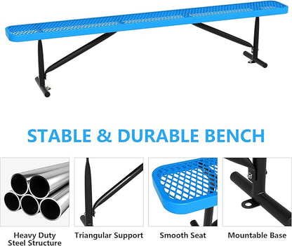 8FT Outdoor Bench, Metal Park Bench for Sitting Area Convert a Bench Heavy-Duty School Benches Commercial Rectangular Bench for Patio Porch Backyard Sports Church Locker Room Shopping Centers