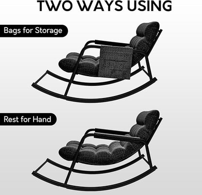 Indoor Outdoor Patio Rocking Chairs Set of 2, Papasan Rocking Chairs, Double Papasan Chair with Cushion, Oversized Modern Rocker Chairs for Living Room, Bedroom, Porch, Garden Black