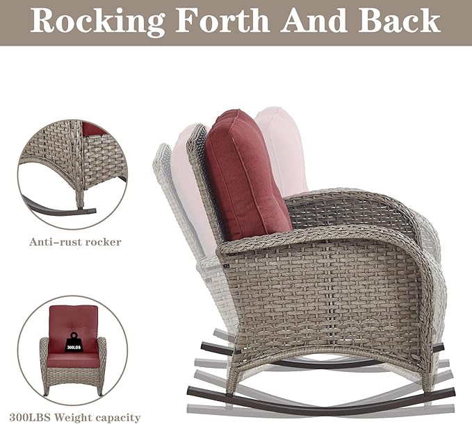 Belord 5 Piece Patio Rocking Chairs Furniture Set - Outdoor Wicker Furniture with Ottomans and Side Table - Photo 4