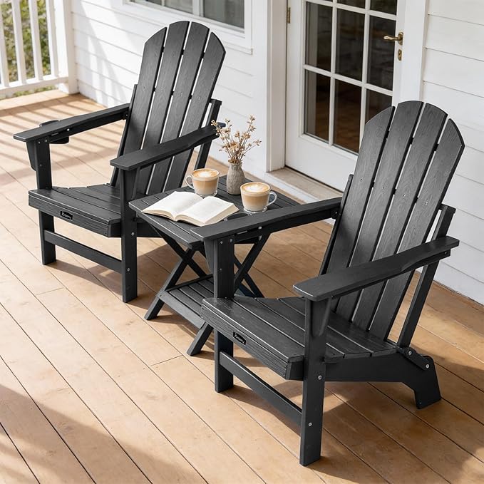 FUNBERRY Folding Adirondack Chairs Set of 4, HDPE Stable Gun-Leg Design Fire Pit Chairs with Cupholder All Weather for Outside