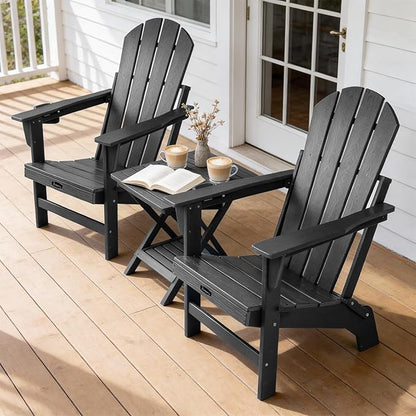 FUNBERRY Folding Adirondack Chairs Set of 2, HDPE Stable Gun-Leg Design Fire Pit Chairs with Cupholder All Weather for Outside