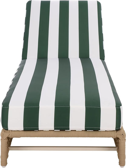 SAFAVIEH Outdoor Patio Furniture Collection – Callan Tan Rope & Hunter Green Stripe Cushion Lounger, Fully Assembled Outdoor Chaise, Modern Low-Profile Design (PAT7546H)
