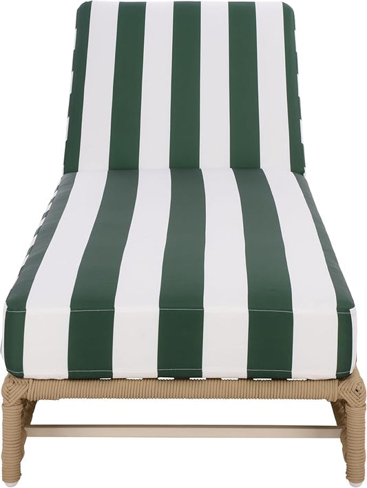 SAFAVIEH Outdoor Patio Furniture Collection – Callan Tan Rope & Hunter Green Stripe Cushion Lounger, Fully Assembled Outdoor Chaise, Modern Low-Profile Design (PAT7546H)