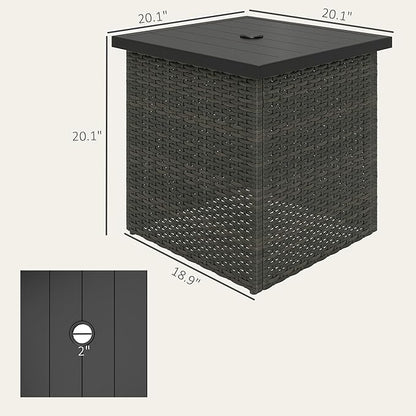 Outsunny All Weather Wicker Side Table with 1.5" Umbrella Hole, Square PE Rattan Outdoor End Table with Umbrella Base, UV-Resistant Frame, Storage Space for Patio, Garden, Poolside, Deck, Mixed-Brown