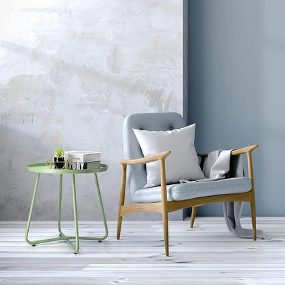danpinera Outdoor Side Tables, Weather Resistant Steel Patio Small Round Outdoor Metal End Table for Patio Yard Balcony Garden Bedside Green