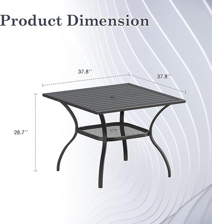 Outdoor Dining Table with Adjustable Umbrella Hole, 37.8" All-Weather Square Patio Dining Table for 4, Metal Patio Table for Garden Lawn Porch Deck Yard, Black