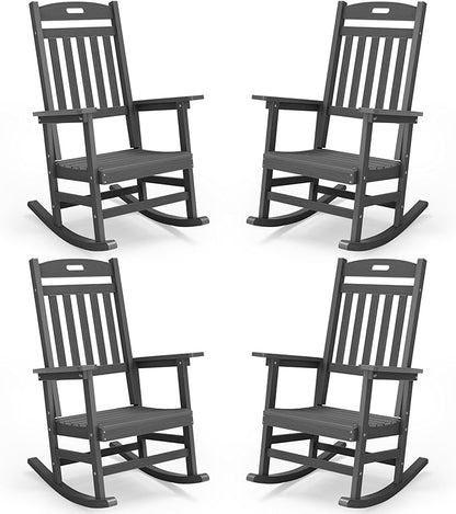 YEFU Outdoor Rocking Chairs Set of 4: Plastic Rocking Chairs for Outside, Weather Resistant for Patio, Easy to Assemble, Safe&Comfortable, Grey