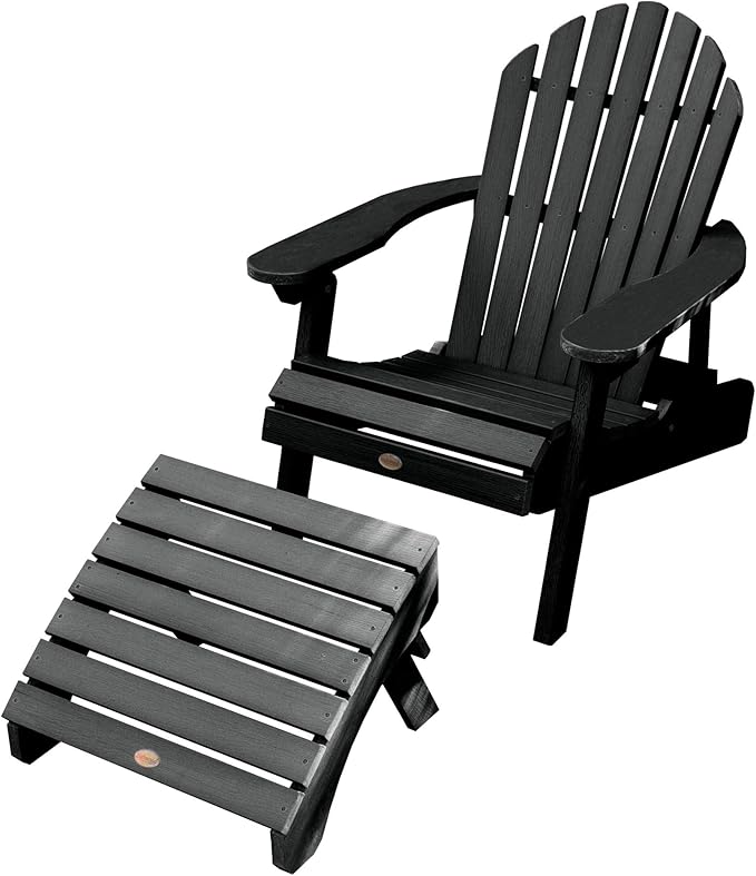 highwood AD-KITCHL1-BKE Hamilton Folding & Reclining Adirondack Chair with Ottoman, Black