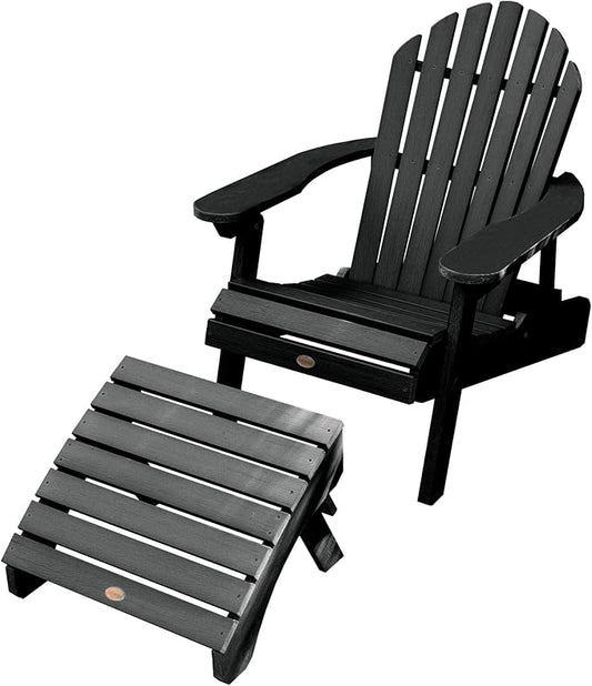 highwood AD-KITCHL1-BKE Hamilton Folding & Reclining Adirondack Chair with Ottoman, Black