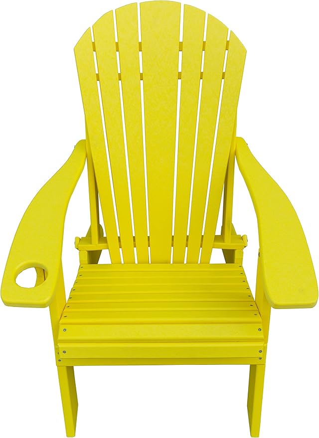 Furniture Barn USA Poly Folding Adirondack Chair with Smart Phone Holder, Lemon Yellow
