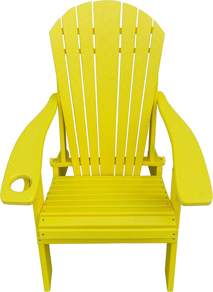 Furniture Barn USA Poly Folding Adirondack Chair with Smart Phone Holder, Lemon Yellow