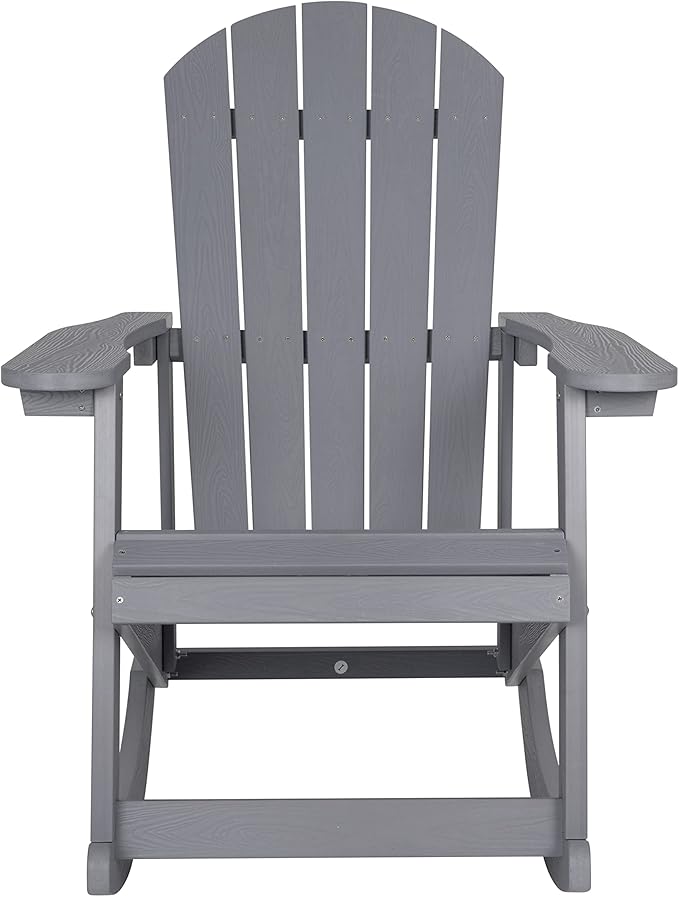 EMMA + OLIVER Marcy All Weather Rocking Chair - Set of 2 - Gray Poly Resin - Classic Adirondack Design - UV Resistant Coating - Stainless Steel Hardware